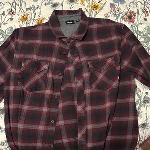 Vans Burgundy and Black Plaid Casual Shirt